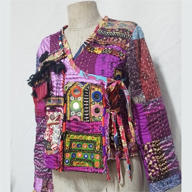 MORLU PATCHWORK ETNİK CEKET