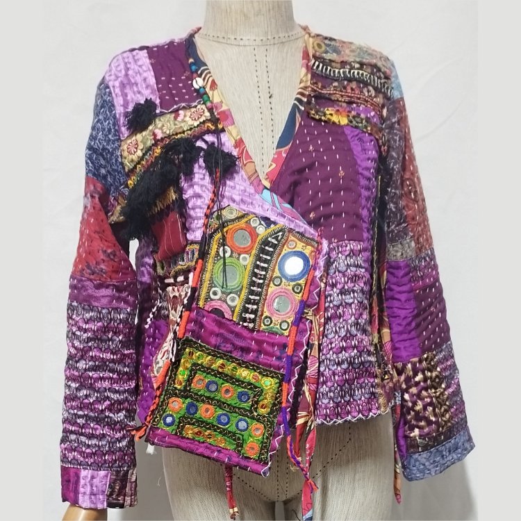MORLU PATCHWORK ETNİK CEKET