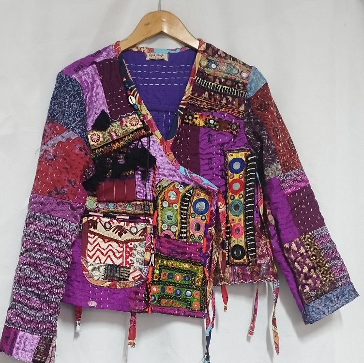 MORLU PATCHWORK ETNİK CEKET
