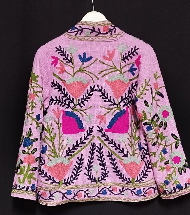 SUZANİ İŞLEMELİ KETEN CEKET, PEMBE 