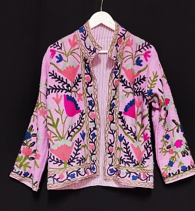 SUZANİ İŞLEMELİ KETEN CEKET, PEMBE 