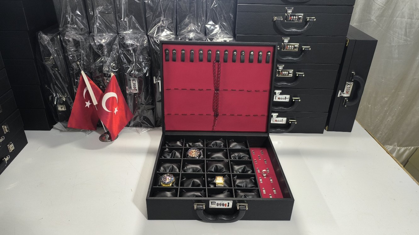 20'SAAT 13'TESBİH 15'YÜZÜK ŞİFRE KİLİTLİ KOLEKSİYON ÇANTASI 