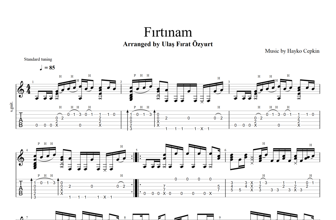 Fırtınam Fingerstyle Tab/Nota