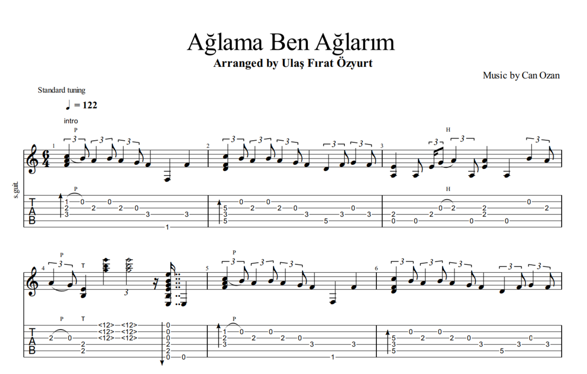 Ağlama Ben Ağlarım Tab/Nota