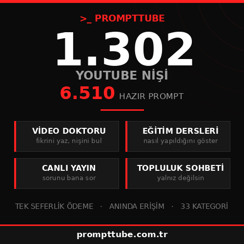 Yüz Göstermeden YouTube: 1302 Kanıtlanmış Niş, 6510 AI Prompt + 30 Günlük Plan