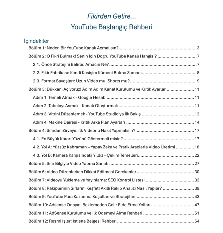 YOUTUBE KANAL REHBERİ: FİKİRDEN GELİRE