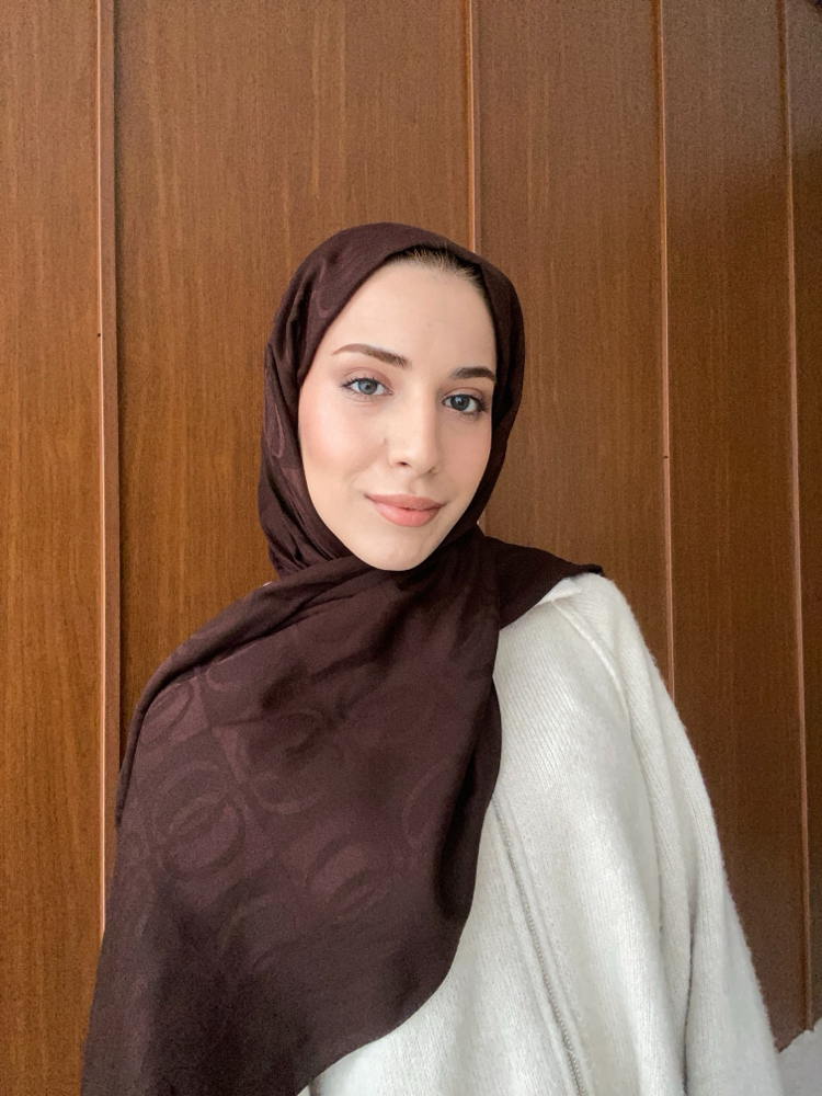 Muadil Dama Naia Desen Pamuklu Şal - Kahve