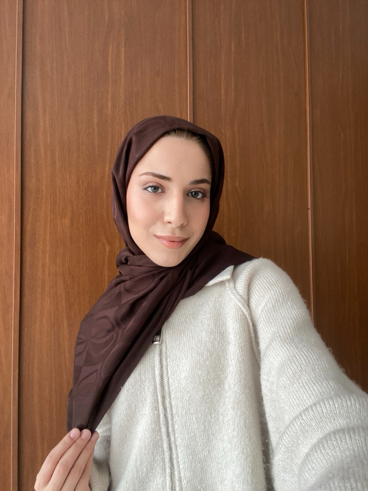 Muadil Dama Naia Desen Pamuklu Şal - Kahve