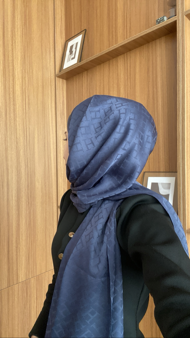 Hermes Koton İpek Şal - Lacivert Rengi