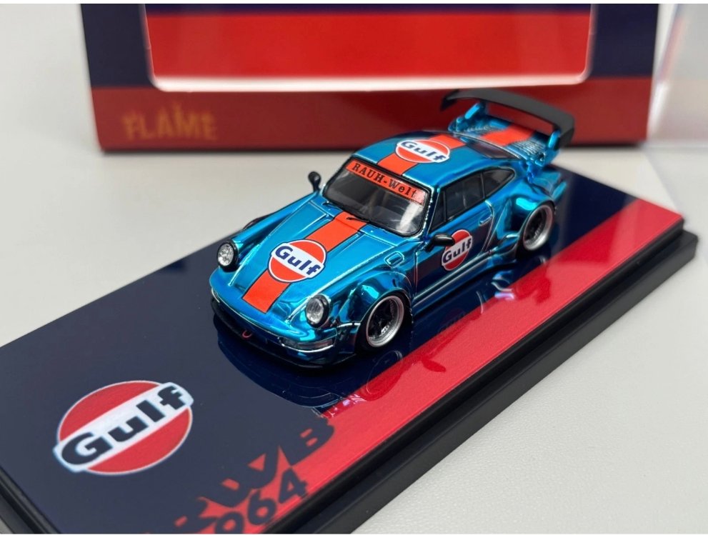 Flame Model Porsche RWB 964 Gulf Electroplated Blue Alloy Diecast Car Model