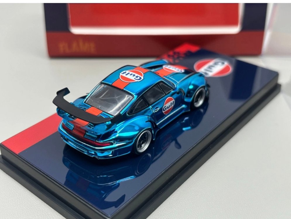 Flame Model Porsche RWB 993 Gulf Electroplated Blue Alloy Diecast Car Model