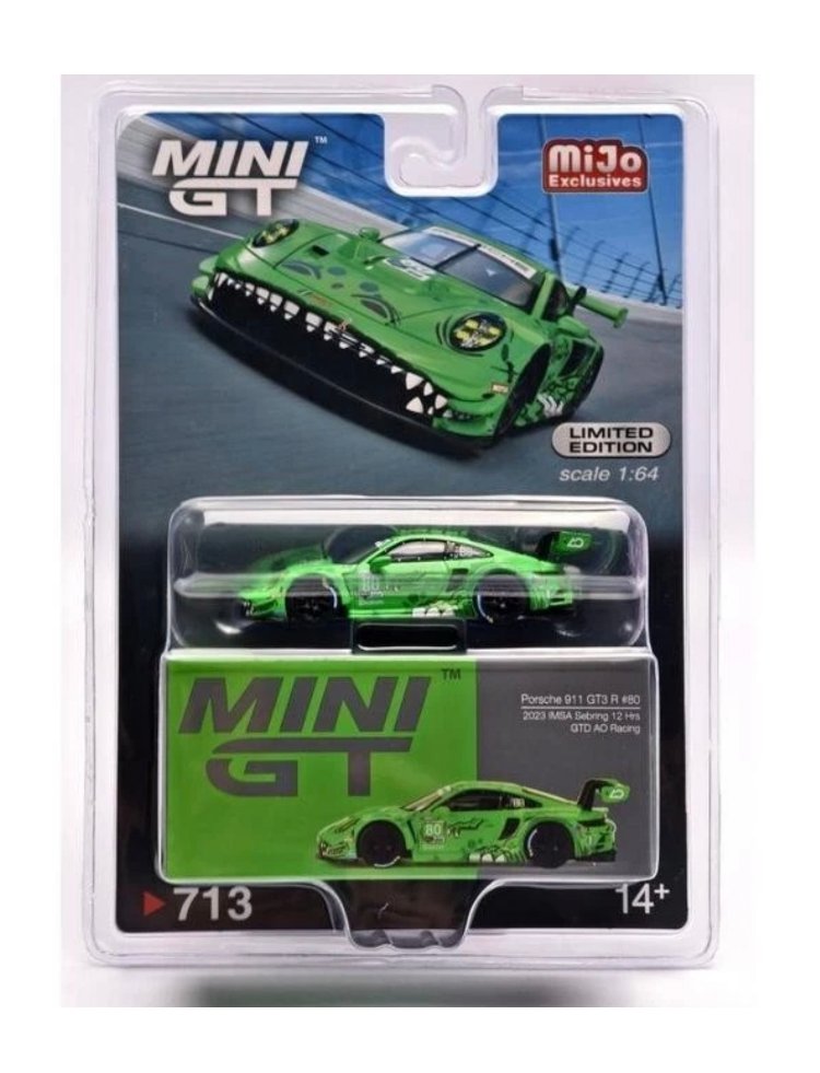 Mini GT 713 Porsche 911 GT3 R #80 GTD AO Racing 2023 IMSA Sebring 12 Hrs