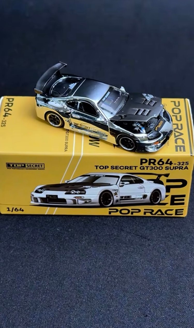 Pop Race 1/64 Factory Sealed Top Secret GT300 Supra Silver Chrome PR640325
