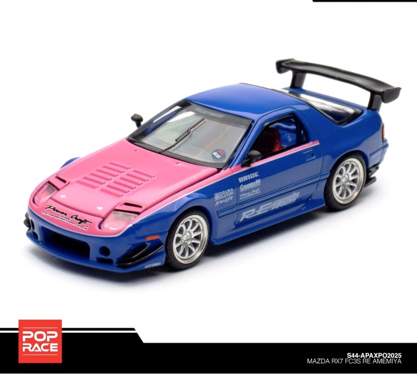 Pop Race 1/64 APA XPO 2025 Exclusive Mazda RX7 FC3S RE Amemiya Blue & Pink - S44-APAxpo2025