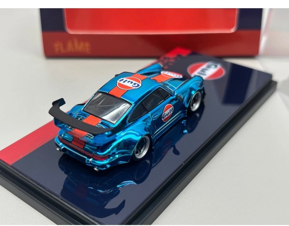 Flame Model Porsche RWB 964 Gulf Electroplated Blue Alloy Diecast Car Model