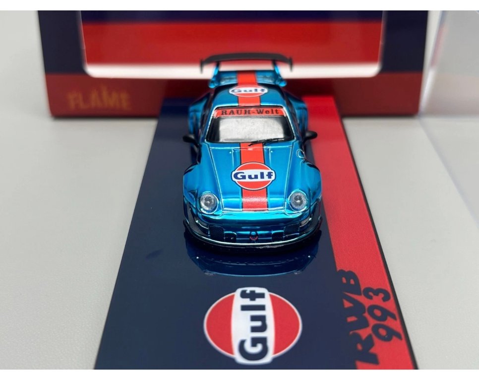 Flame Model Porsche RWB 993 Gulf Electroplated Blue Alloy Diecast Car Model