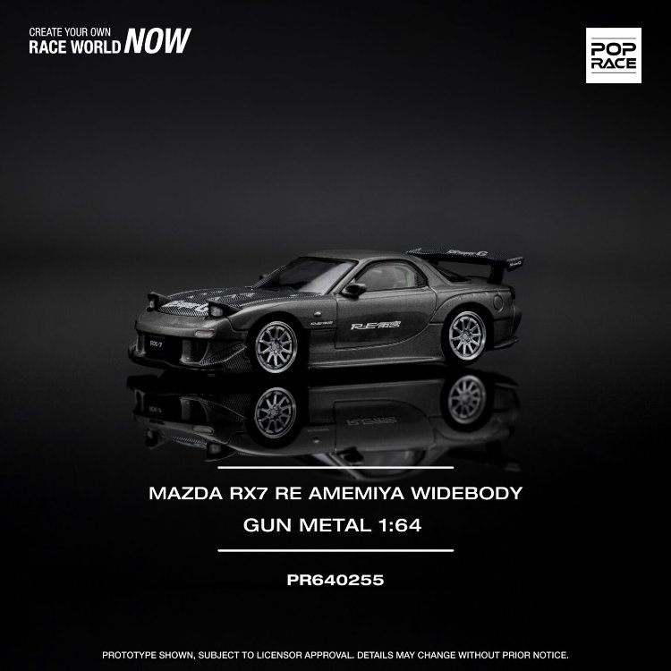 Pop Race 1/64 Mazda Rx-7 RE Amemiya Widebody Gun Metal PR640255
