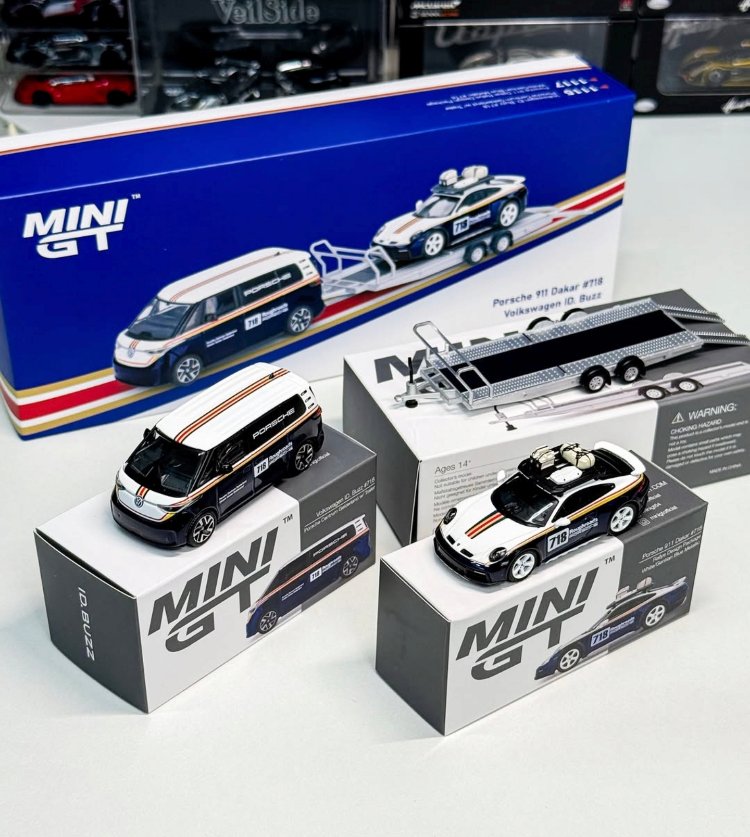 Mini GT Porsche 911 Dakar #718 / Volkswagen ID. Buzz Porsche Centrum Gelderland Roughroads Set