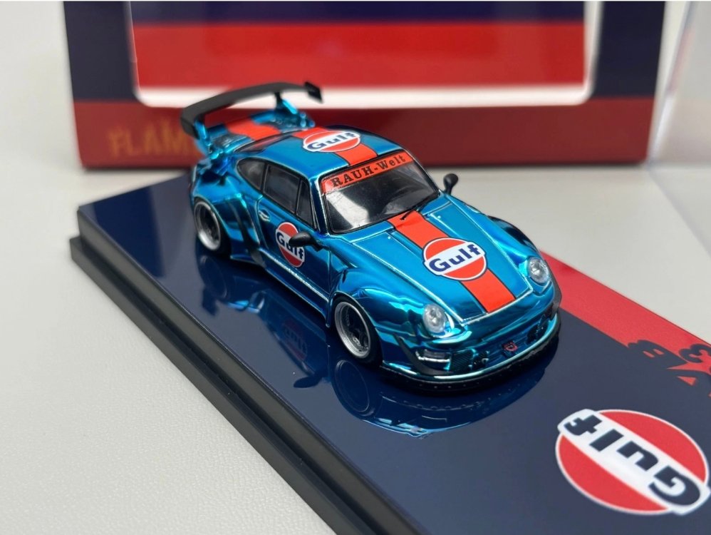Flame Model Porsche RWB 993 Gulf Electroplated Blue Alloy Diecast Car Model