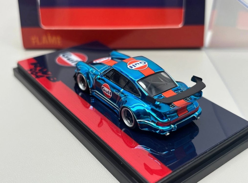 Flame Model Porsche RWB 964 Gulf Electroplated Blue Alloy Diecast Car Model