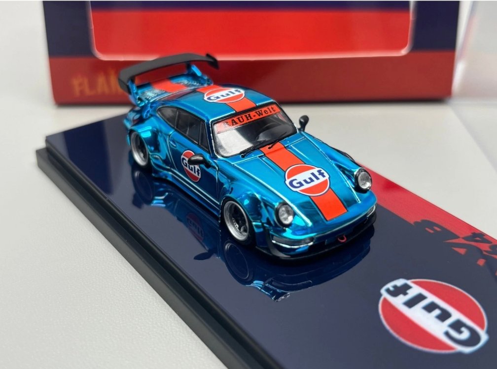 Flame Model Porsche RWB 964 Gulf Electroplated Blue Alloy Diecast Car Model