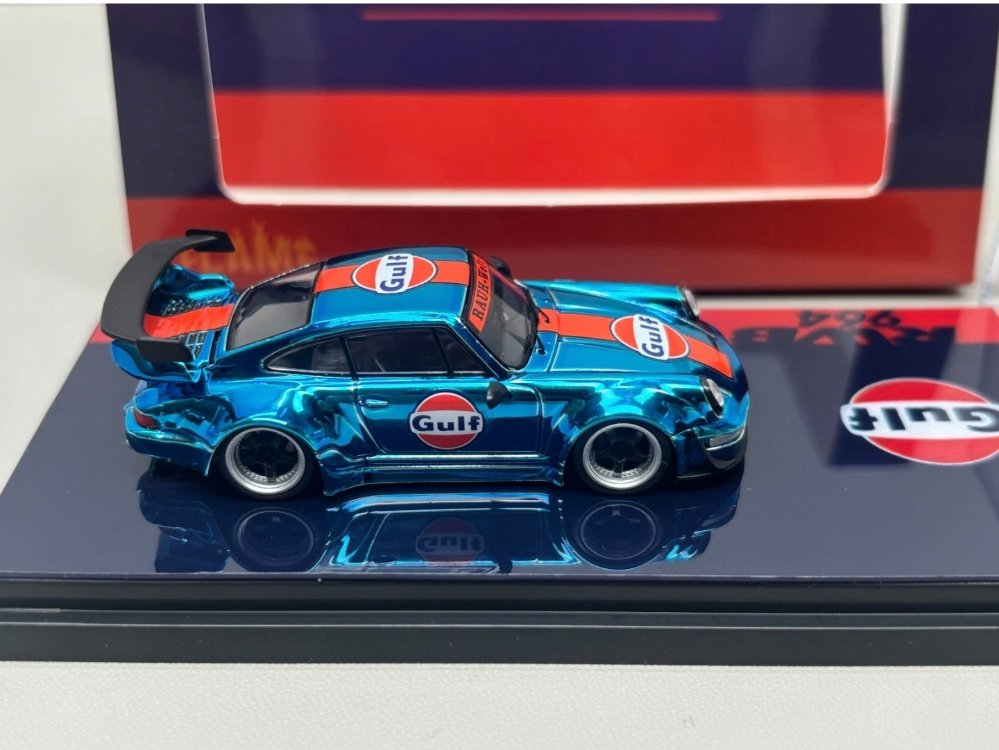 Flame Model Porsche RWB 964 Gulf Electroplated Blue Alloy Diecast Car Model