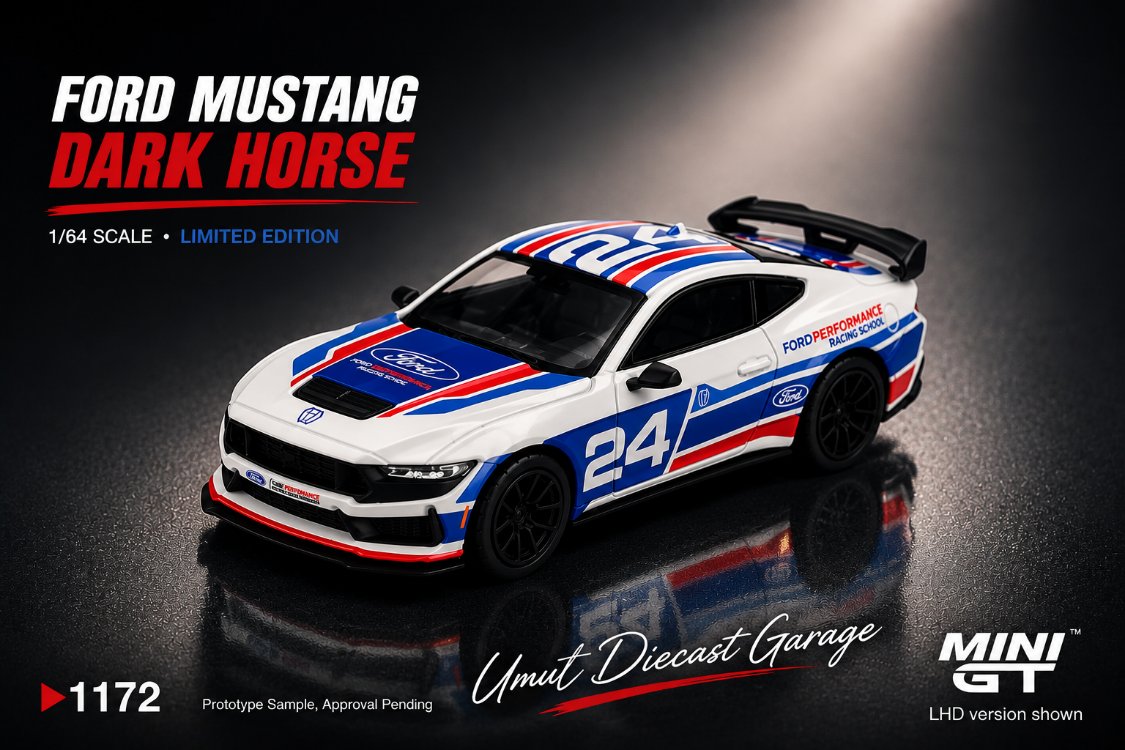 Mini GT Ford Mustang Dark Horse #24 Ford Performance Racing School MGT01172