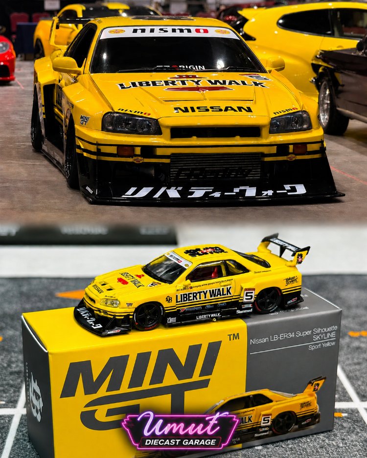 Mini GT Nissan LB-ER34 Super Silhouette SKYLINE Sport Yellow MGT01182

