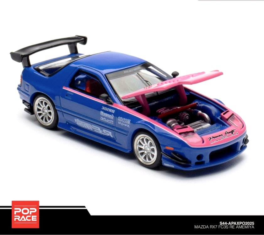 Pop Race 1/64 APA XPO 2025 Exclusive Mazda RX7 FC3S RE Amemiya Blue & Pink - S44-APAxpo2025