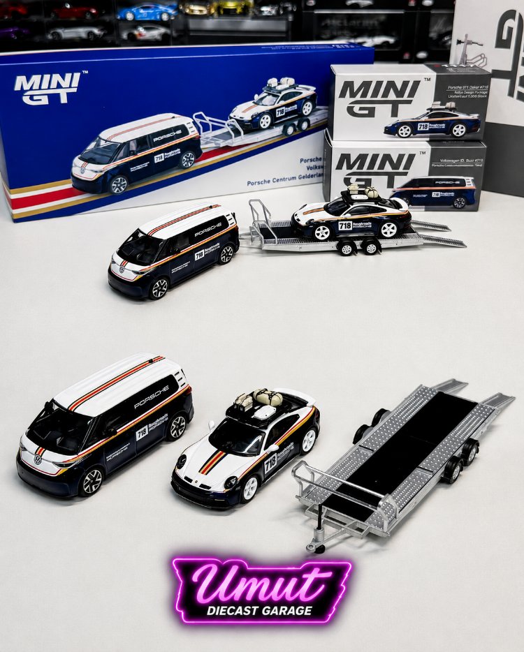 Mini GT Porsche 911 Dakar #718 / Volkswagen ID. Buzz Porsche Centrum Gelderland Roughroads Set