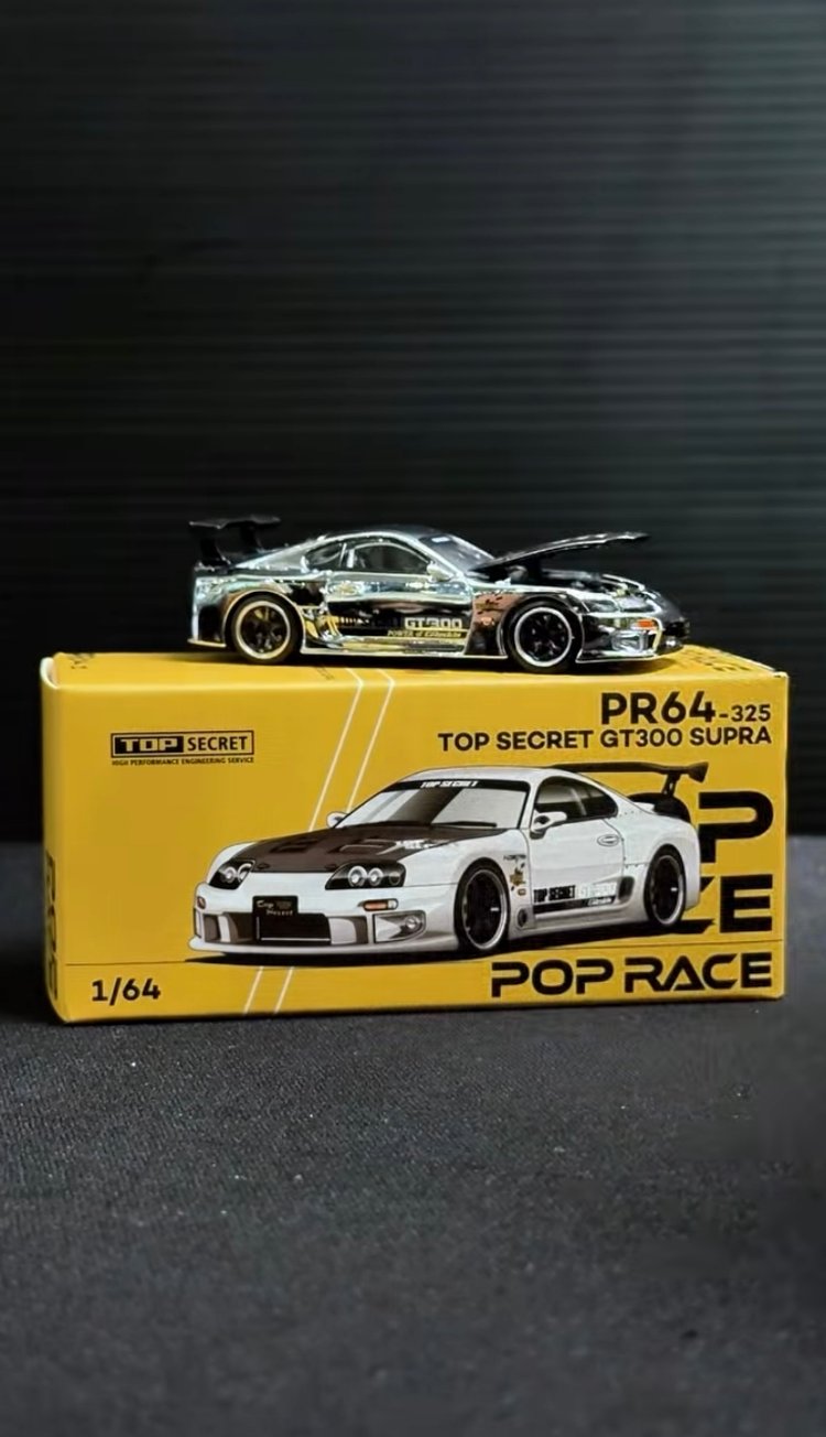 Pop Race 1/64 Factory Sealed Top Secret GT300 Supra Silver Chrome PR640325