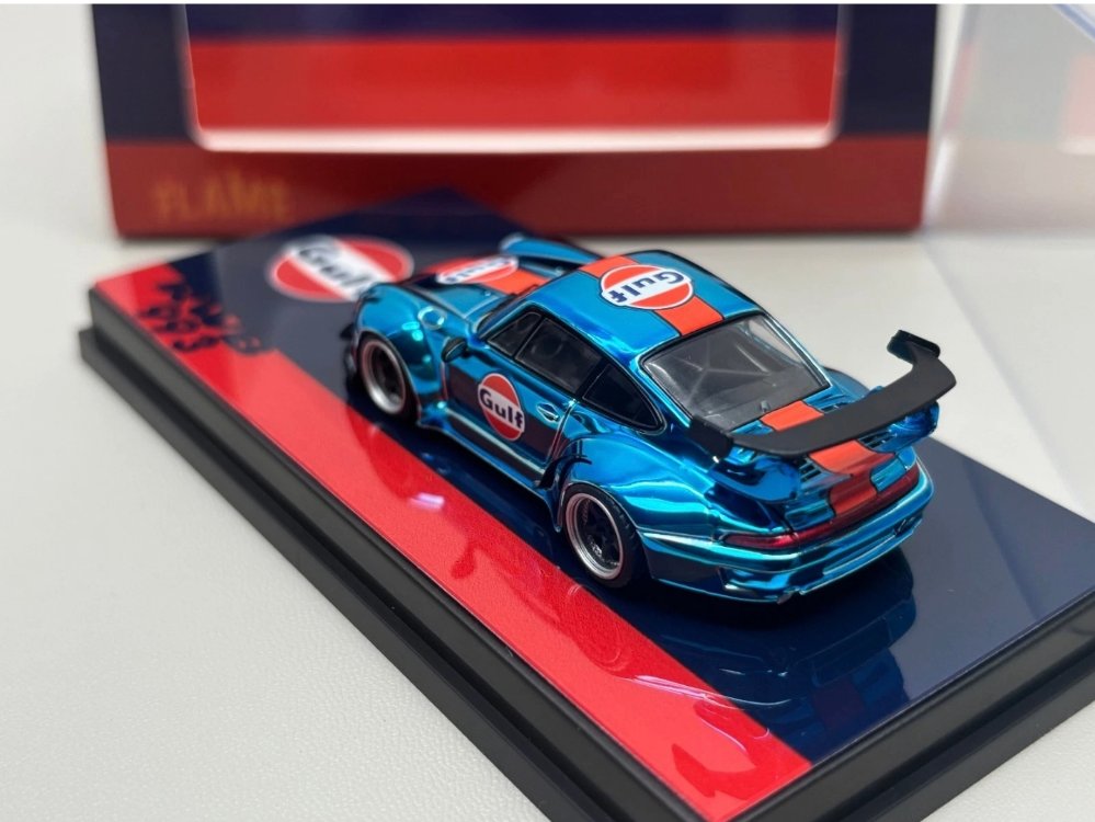 Flame Model Porsche RWB 993 Gulf Electroplated Blue Alloy Diecast Car Model