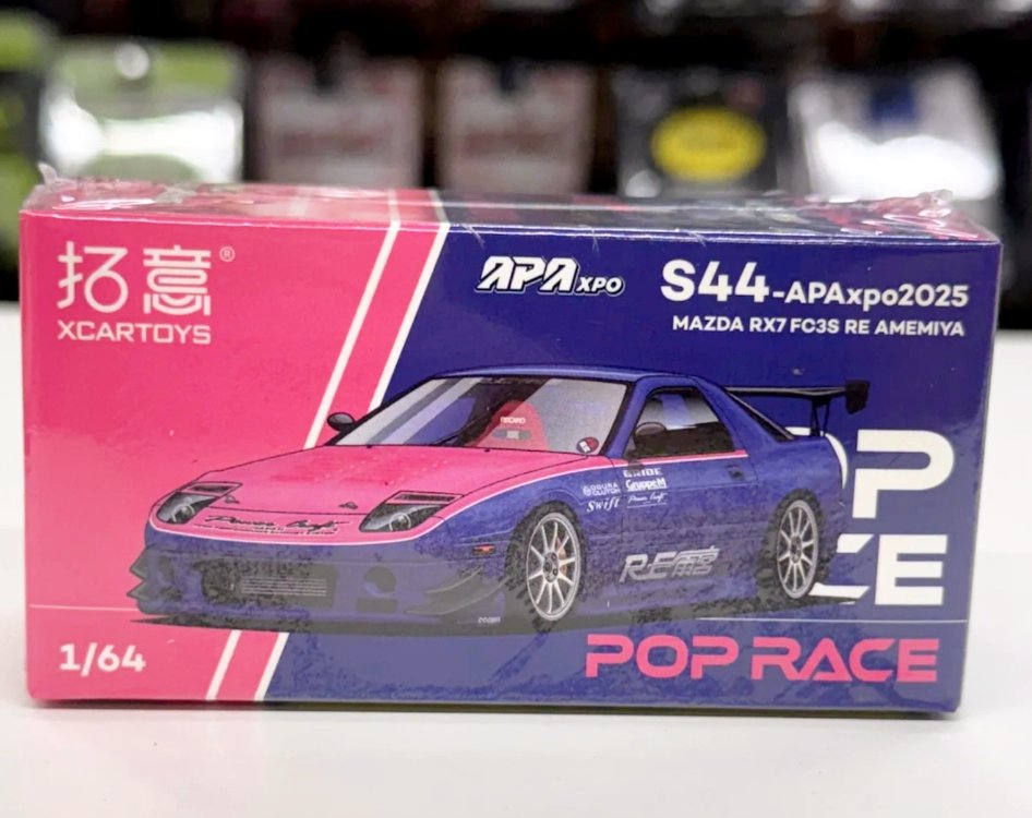 Pop Race 1/64 APA XPO 2025 Exclusive Mazda RX7 FC3S RE Amemiya Blue & Pink - S44-APAxpo2025
