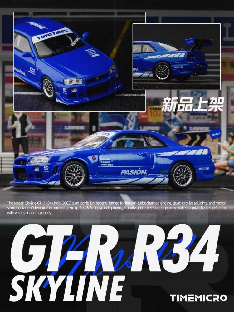 Time Micro Nissan Skyline GT-R R34 Blue Livery TM800507