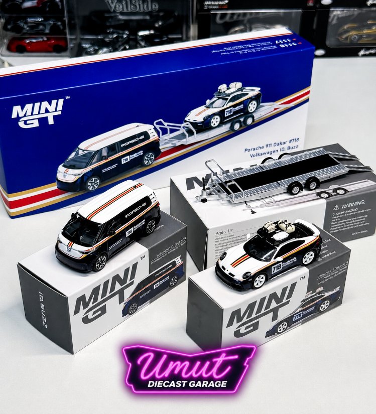 Mini GT Porsche 911 Dakar #718 / Volkswagen ID. Buzz Porsche Centrum Gelderland Roughroads Set