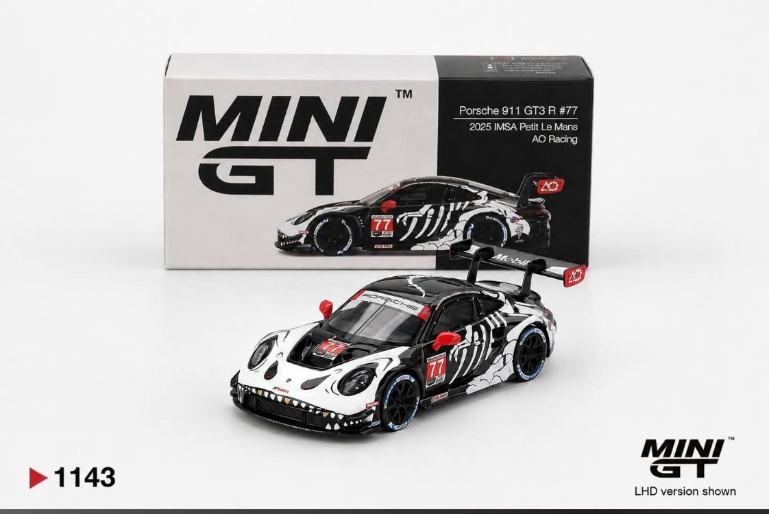 Mini GT 1/64 Porsche 911 GT3 R AO Racing 2025 IMSA Petit Le Mans MGT01143