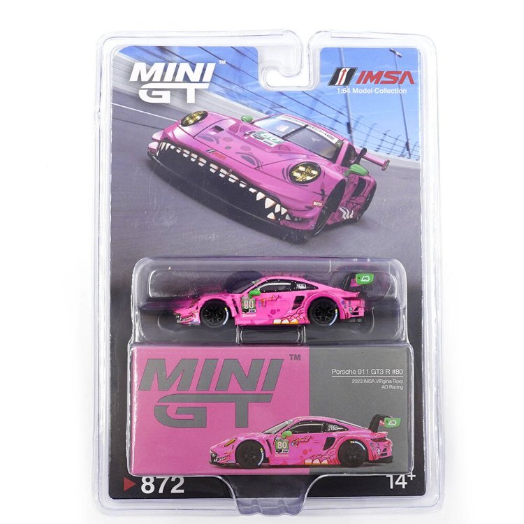 Mini GT 1/64 Porsche 911 GT3 R AO Racing 2023 IMSA VIRginia Roxy - Blister Paket MGT00872-BL