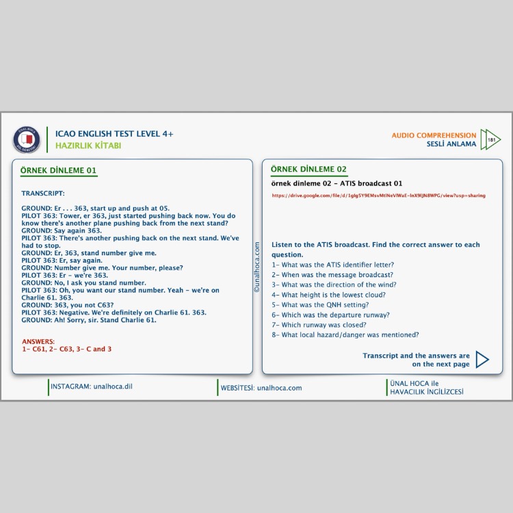ICAO ENGLISH TEST LEVEL 4 ve ÜZERİ - HAZIRLIK KİTABI