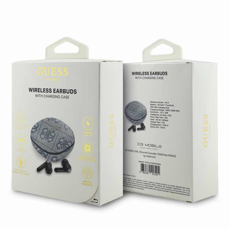 Guess Orjinal Lisanslı PU 4G Desenli Klasik Metal Yazı Logolu TWS Kulak İçi Bluetooth Kulaklık