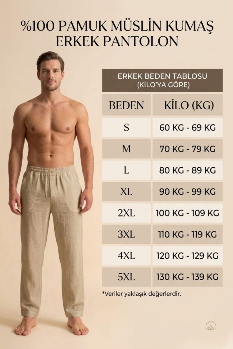 %100 Pamuk Müslin Kumaş Erkek Şalvar Pantolon Siyah
