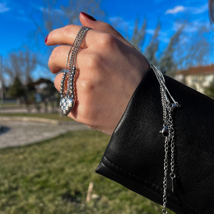 2'li Set Gümüş Renk Kolye
