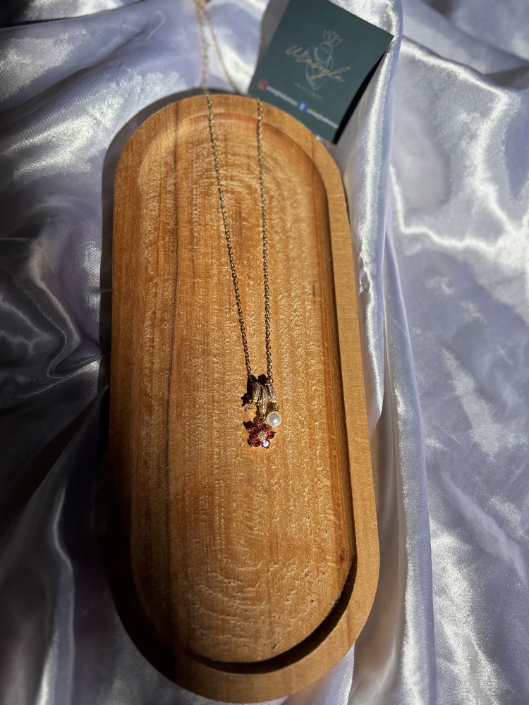 Çelik Gold Zirkon Pembe Çiçek Kolye