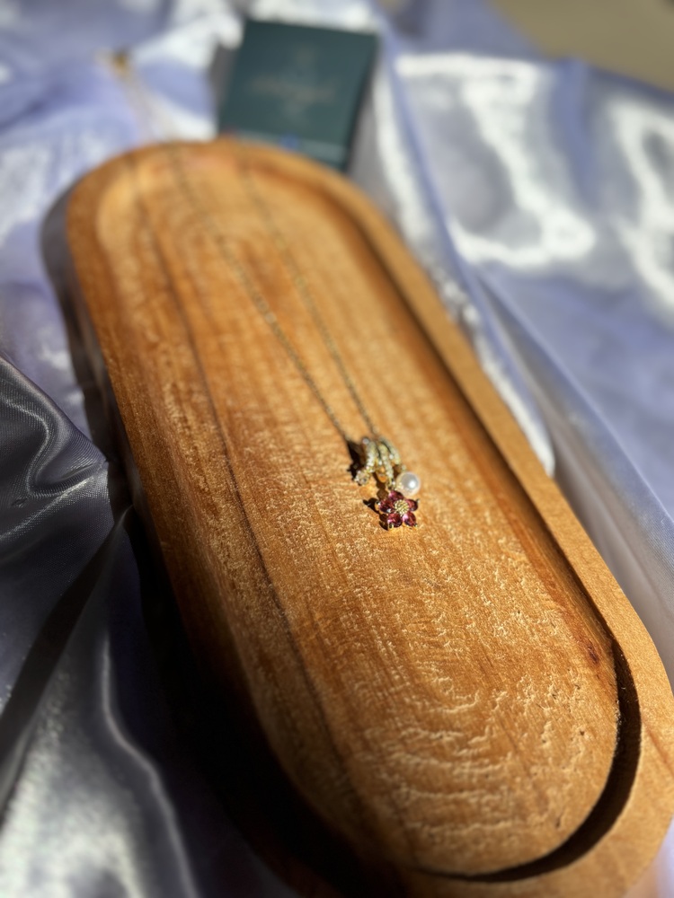Çelik Gold Zirkon Pembe Çiçek Kolye