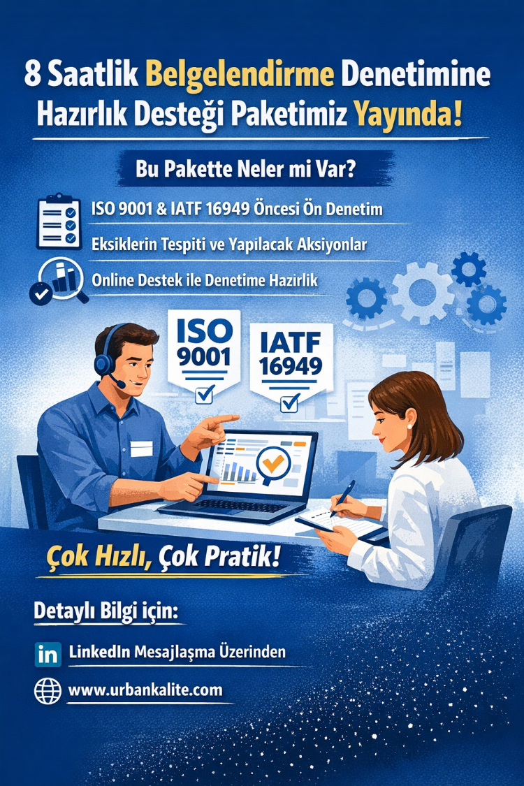 8 Saatlik IATF16949, ISO 9001 Denetimine Hazırlık Destek Eğitim Paketi