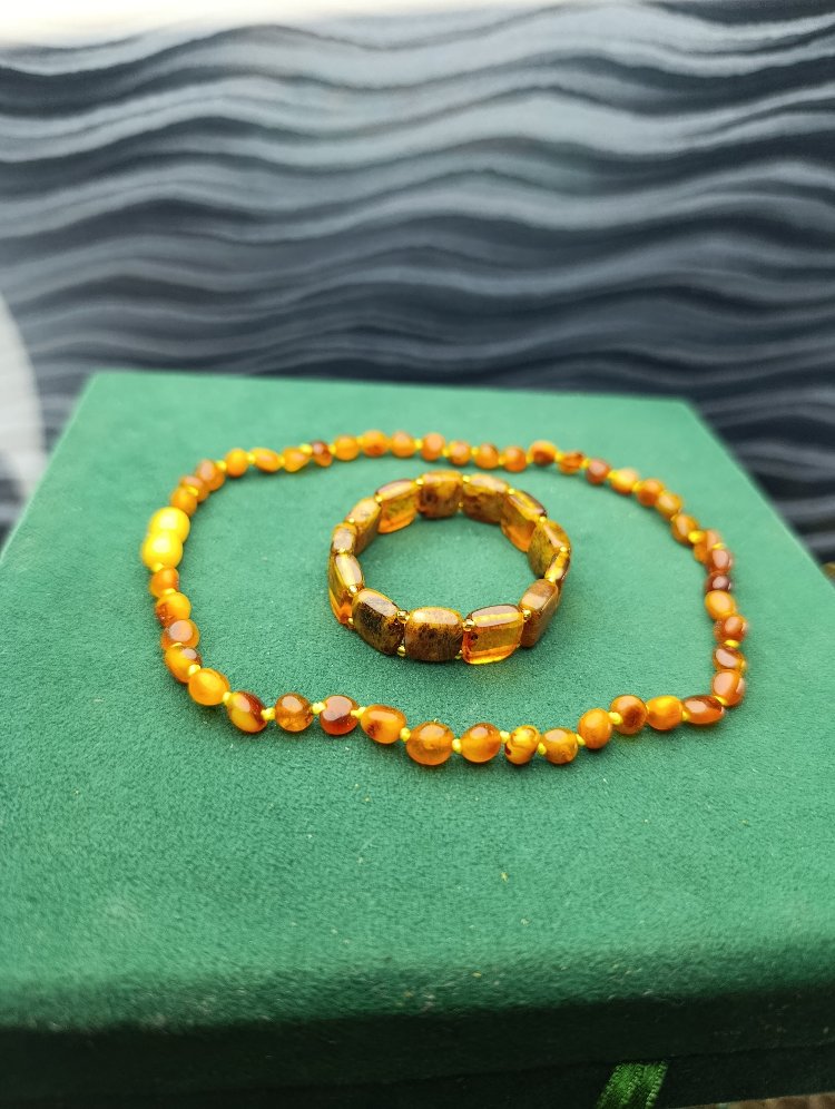 Kehribar Çocuk Seti Rolex Bilekliği İle Kolyesi Orijinal Sertifikalı