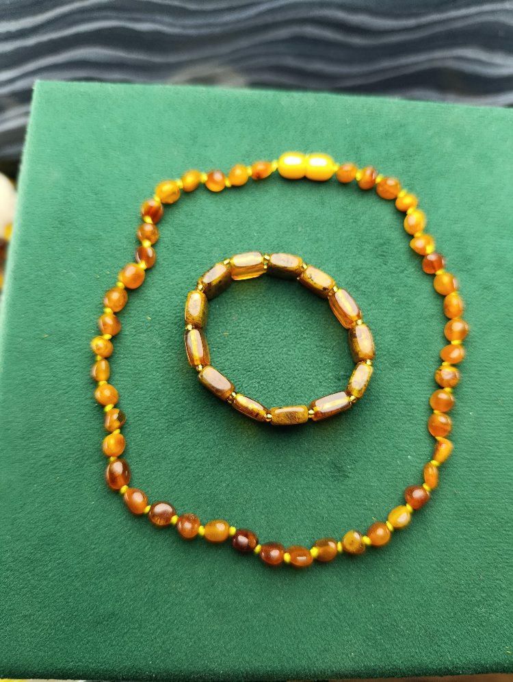 Kehribar Çocuk Seti Rolex Bilekliği İle Kolyesi Orijinal Sertifikalı