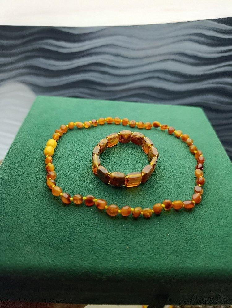 Kehribar Çocuk Seti Rolex Bilekliği İle Kolyesi Orijinal Sertifikalı