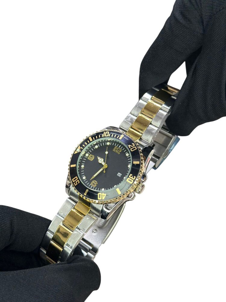 ROLEX ERKEK KOL SAATİ SİYAH KADRANI İLE ALTIN-GÜMÜŞ RENGİNDEKİ KORDONU 