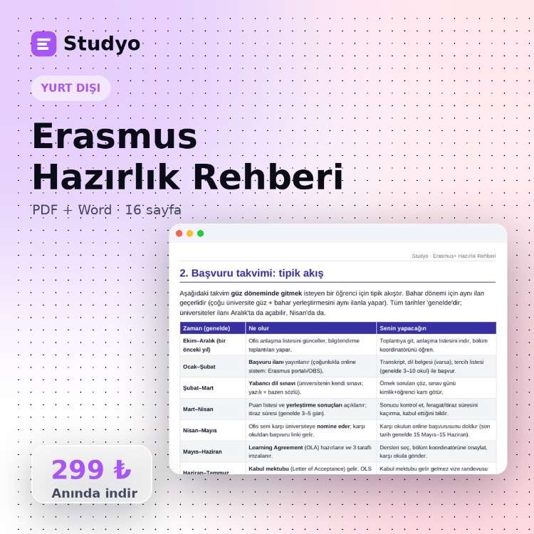 Erasmus+ Hazırlık Rehberi – Başvurudan Dönüşe (PDF + Word)