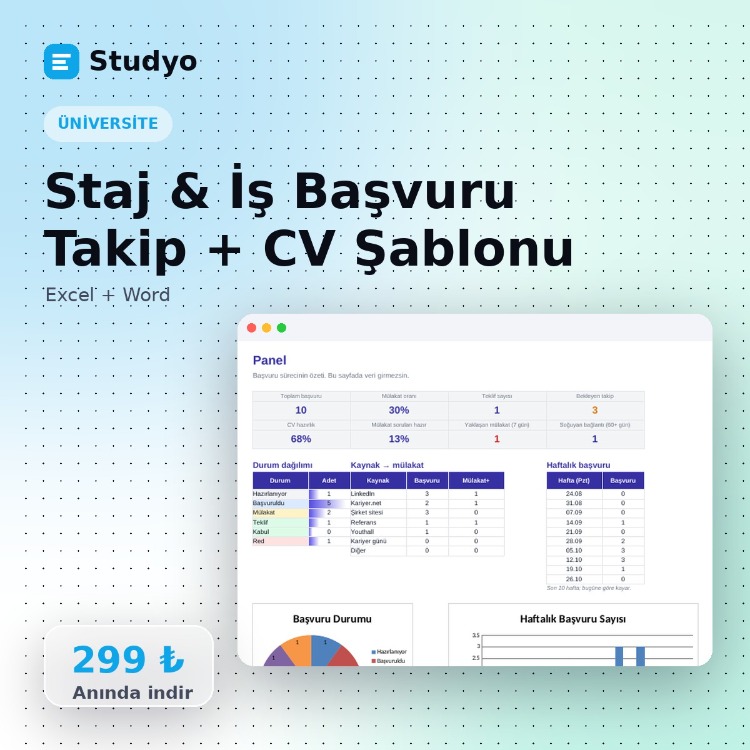 Staj & İş Başvuru Takip + Öğrenci CV Şablonu (Excel + Word)